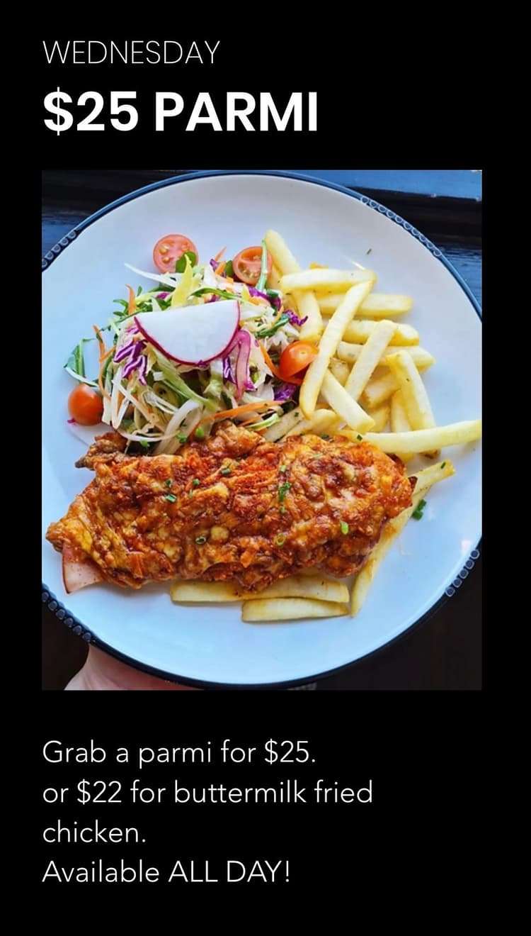 Tuesday $25 Parmi's & $22 Buttermilk Chickens  | Happy Hour Drinks & Specials