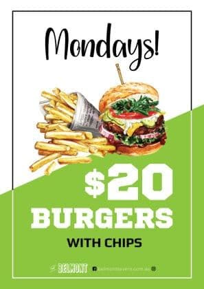 $20 Burgers with Chips | Happy Hour Drinks & Specials