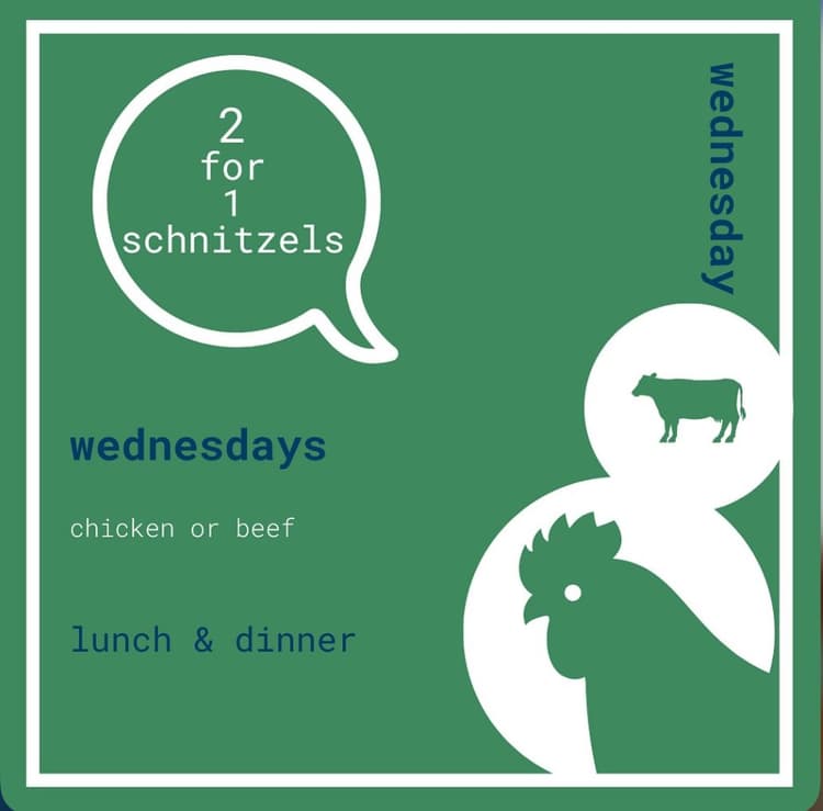 2 for 1 Schnitzels Wednesdays | Happy Hour Drinks & Specials