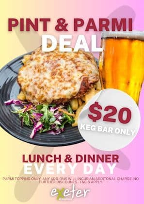 $20 Pint Parmi  | Happy Hour Drinks & Specials