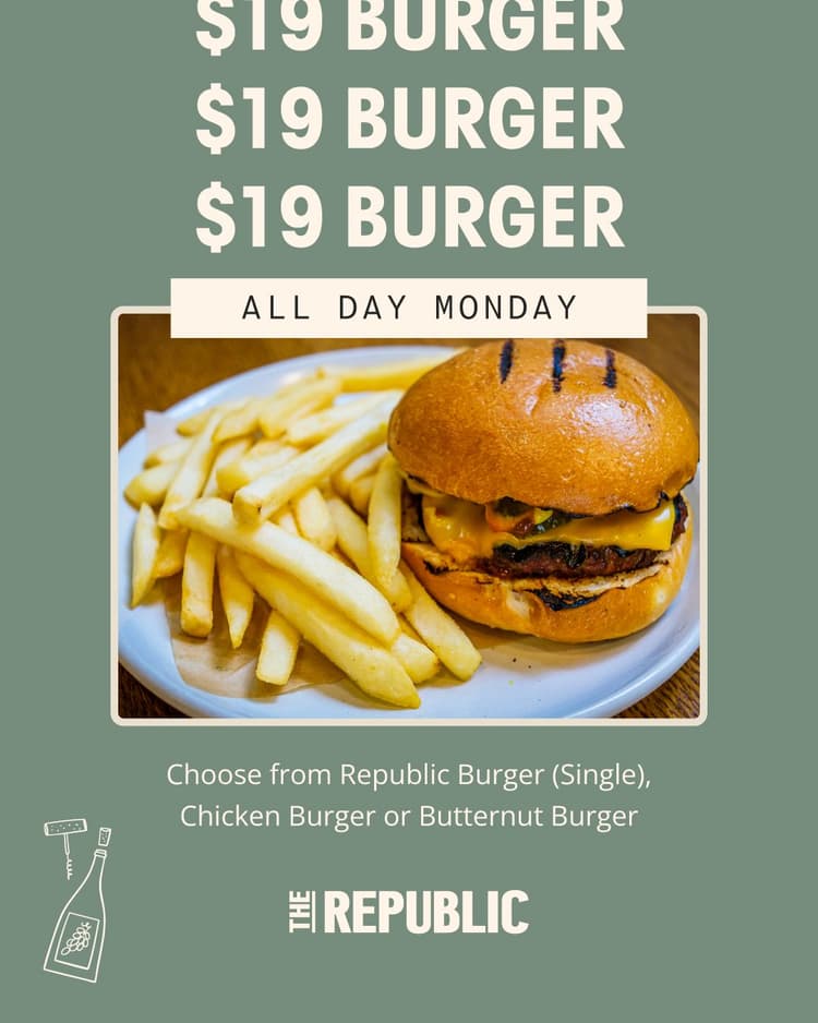 $19 Burgers Monday | Happy Hour Drinks & Specials
