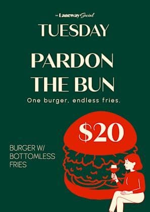 $20 Burgers Tuesdays | Happy Hour Drinks & Specials