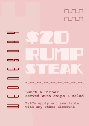 $20 Rump Steak Wednesdays | Happy Hour Drinks & Specials