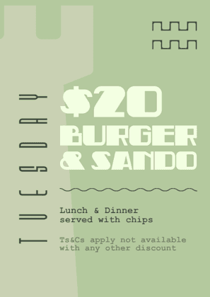 $20 Burger Tuesdays | Happy Hour Drinks & Specials
