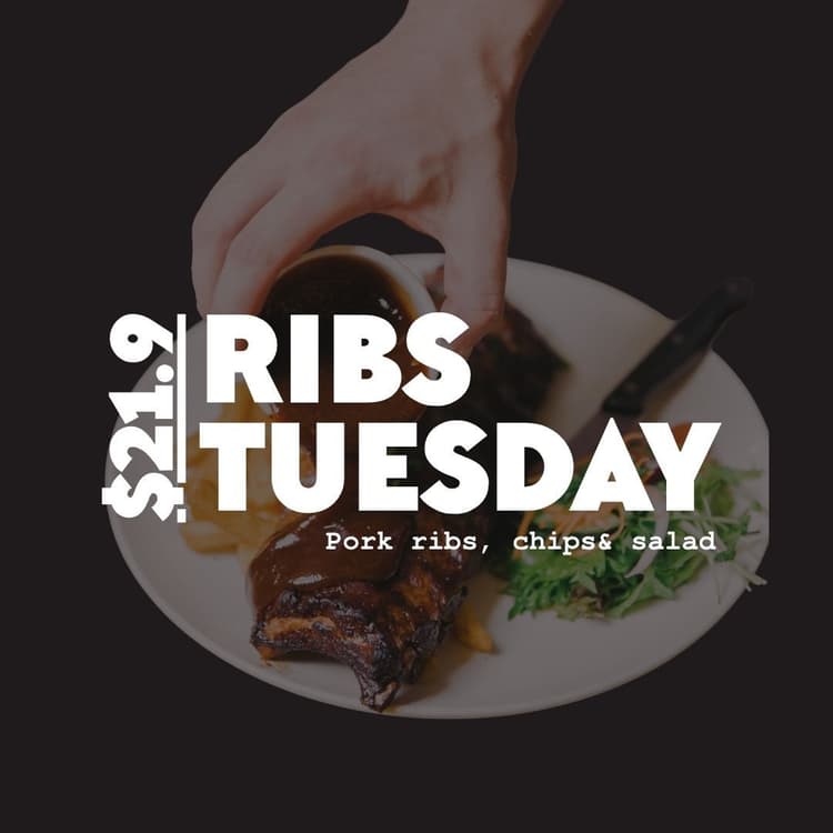 Tuesday Ribs, chips & salad  | Happy Hour Drinks & Specials