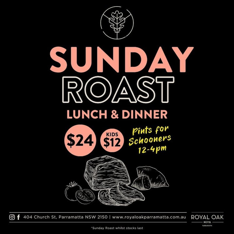 $24 Sunday Roast | Happy Hour Drinks & Specials