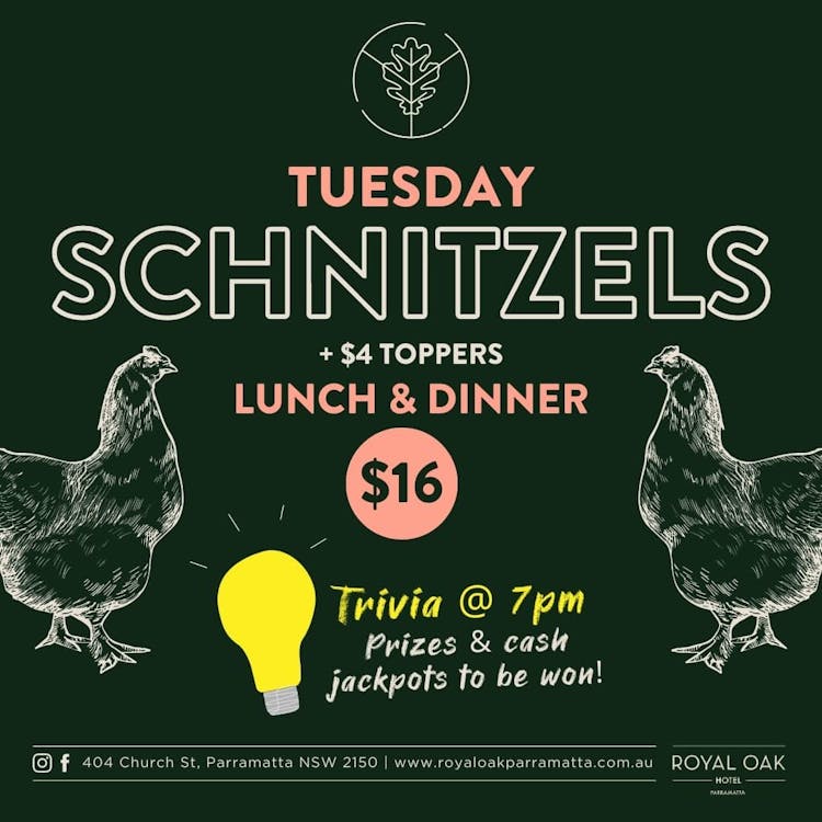 $16 Schnitzel | Happy Hour Drinks & Specials