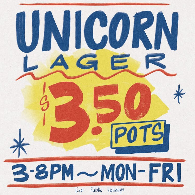 $3.5 pots of unicorn lager | Happy Hour Drinks & Specials