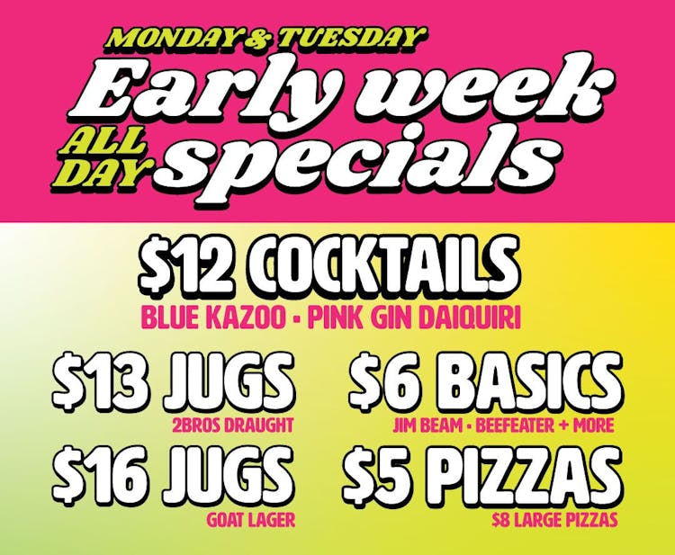 All Day Early Week Specials | Happy Hour Drinks & Specials