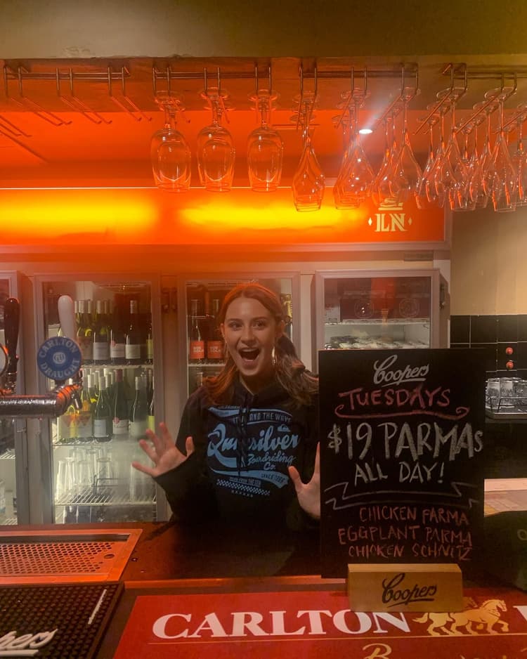 $20 Chicken Parmas, Eggplant Parmas & Classic Chicken Schnitzel served with chips & salad | Happy Hour Drinks & Specials