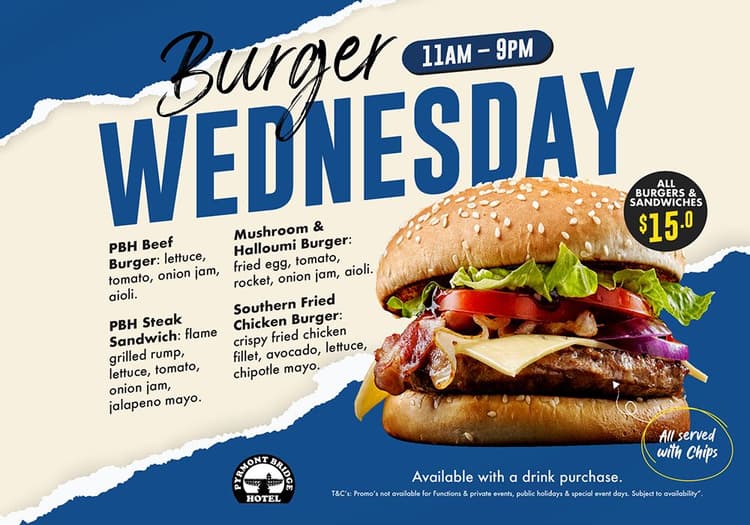 BURGER WEDNESDAY | Happy Hour Drinks & Specials