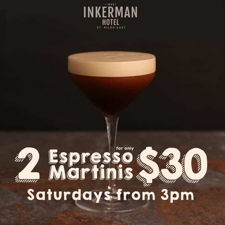 $30 Espresso Martini x 2 | Happy Hour Drinks & Specials