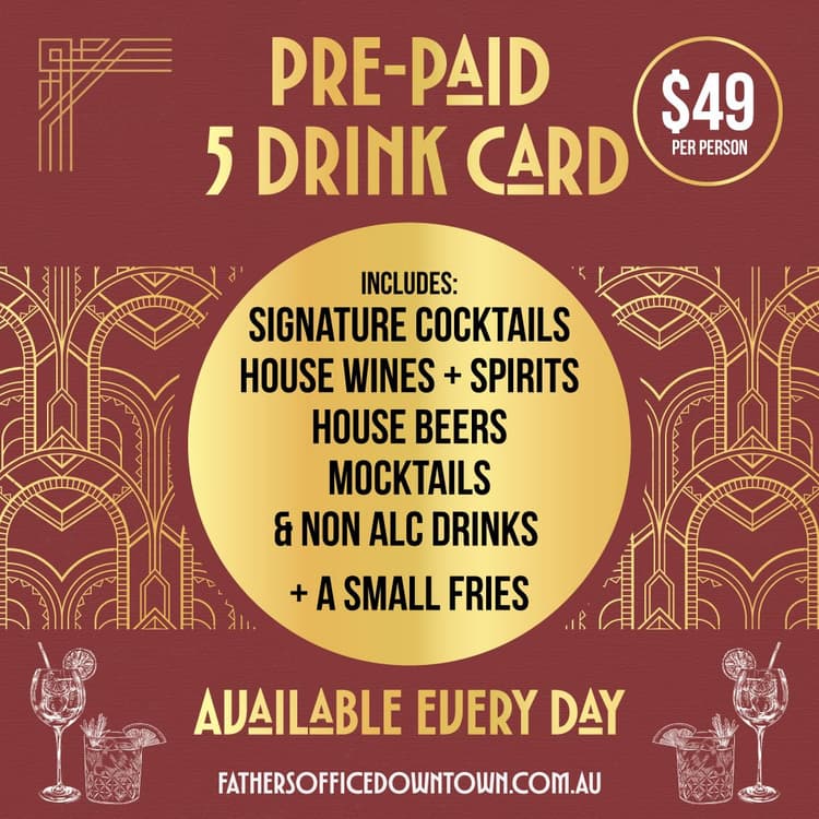 Pre-paid 5 Drink Card | Happy Hour Drinks & Specials