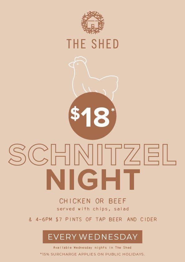 $18 Schnitzels in The Shed | Happy Hour Drinks & Specials