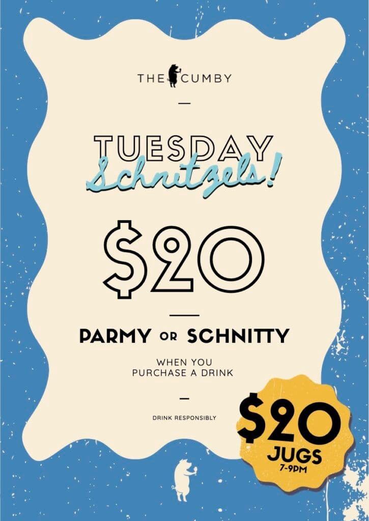 $20 Parmy or Schintzel | Happy Hour Drinks & Specials
