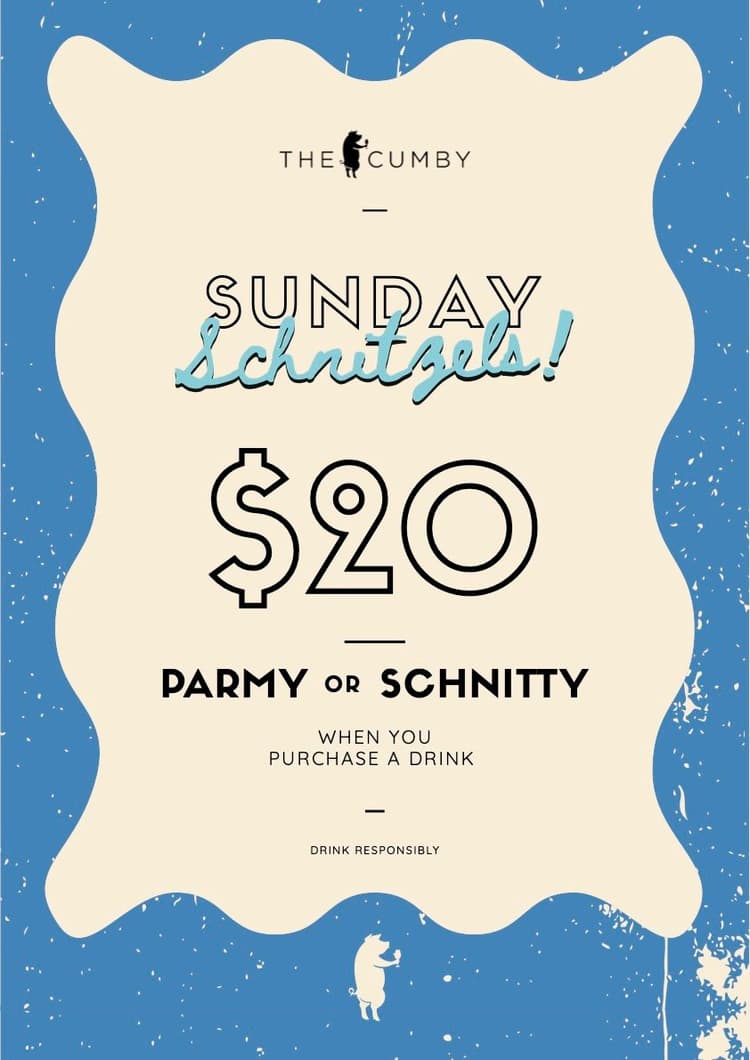 $20 Parmy or Schnitty | Happy Hour Drinks & Specials