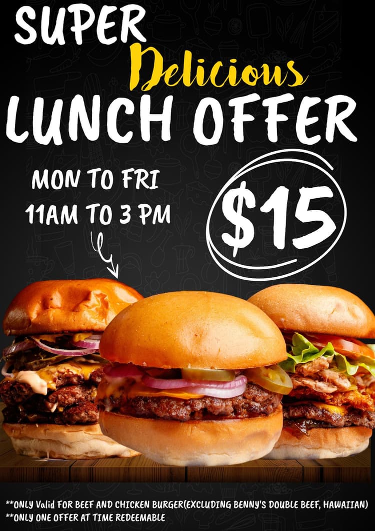 Upgrade Your Lunch Hour: $15 Beef & Chicken Burgers | Happy Hour Drinks & Specials