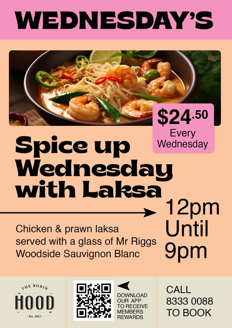 $24.50 Laksa & Wine | Happy Hour Drinks & Specials