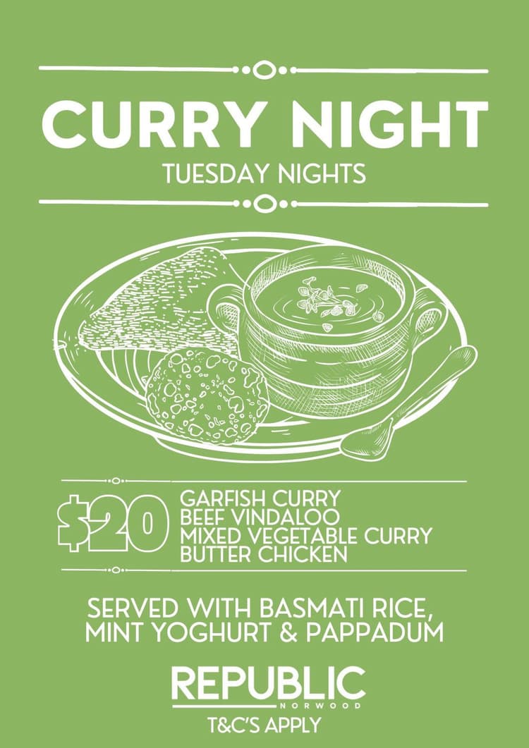 $20 Curry Tuesday Nights | Happy Hour Drinks & Specials