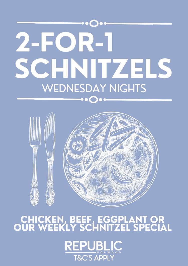 2 for 1 Schnitzels Wednesday | Happy Hour Drinks & Specials