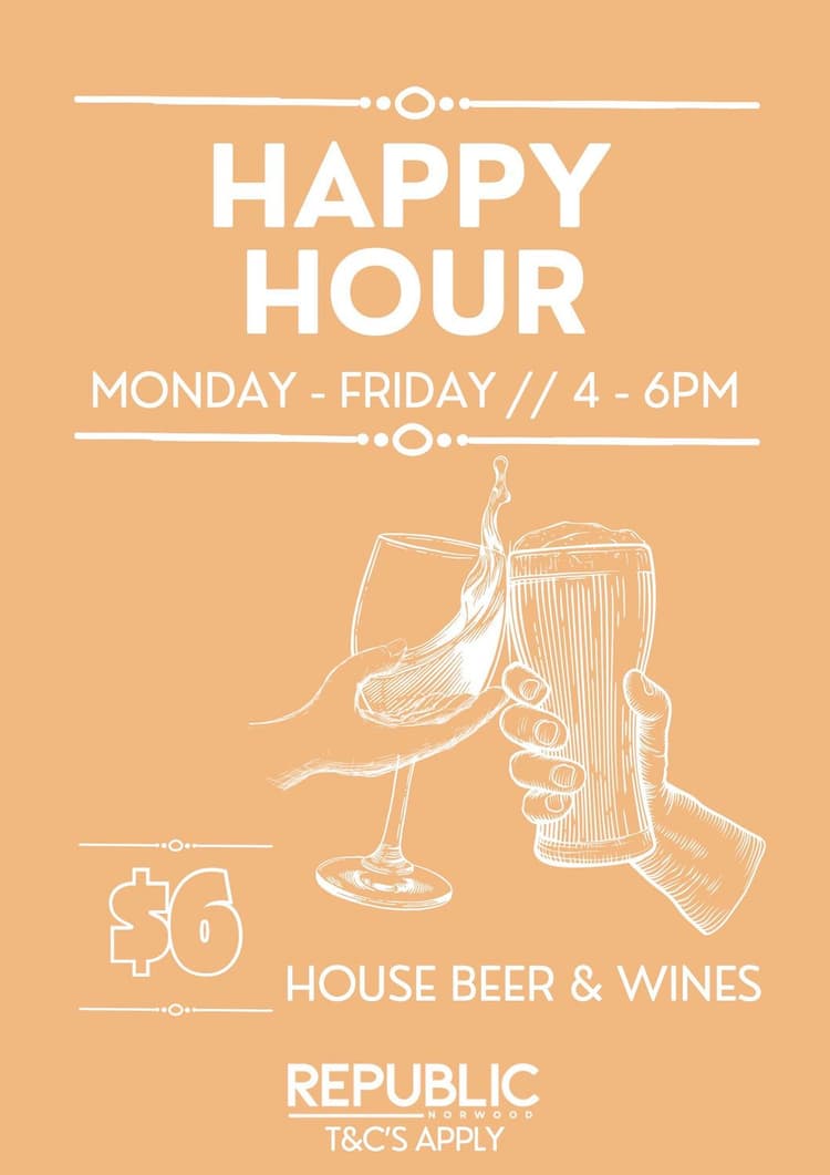 $6 Beer and Wines | Happy Hour Drinks & Specials