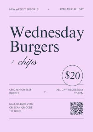 $20 Burgers Wednesdays | Happy Hour Drinks & Specials