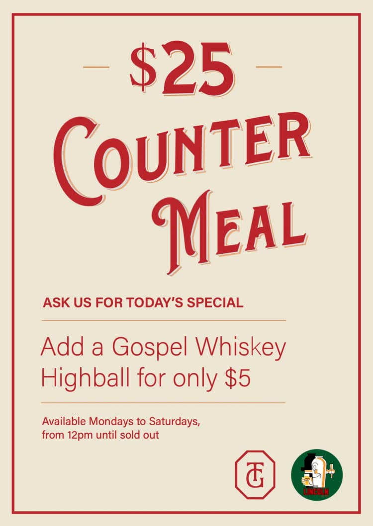 $25 Counter Meal | Happy Hour Drinks & Specials