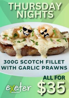 $35 Steak & Garlic Prawns | Happy Hour Drinks & Specials