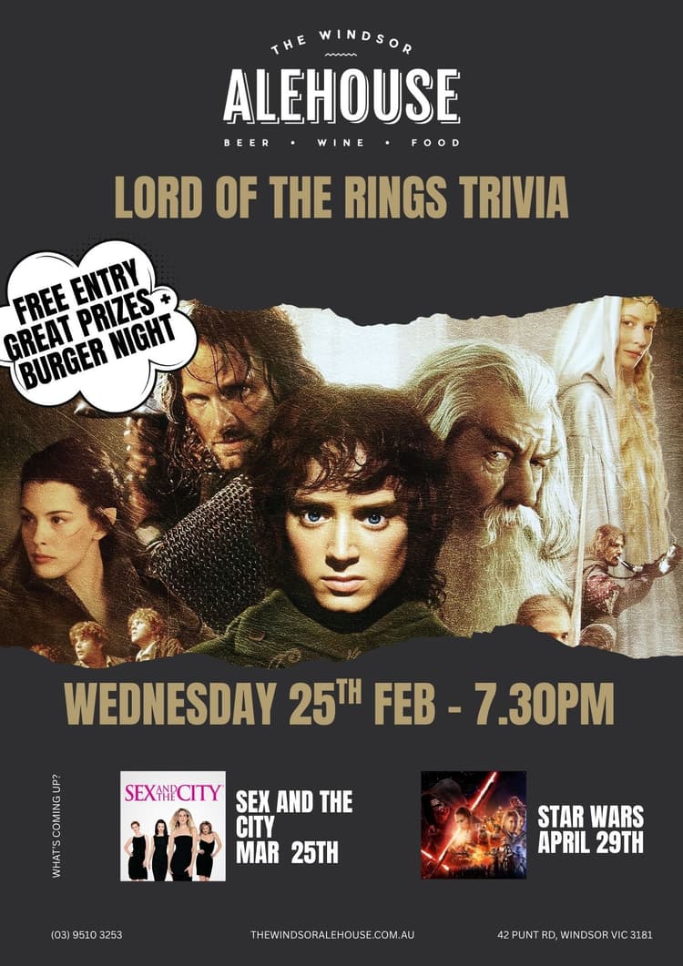 Lord Of The Rings Trivia | Happy Hour Drinks & Specials