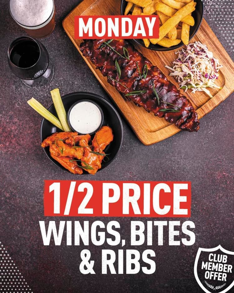 1/2 Price Wings, Bites, & Ribs | Happy Hour Drinks & Specials