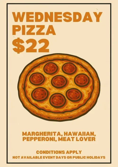 $22 Pizzas Wednesdays | Happy Hour Drinks & Specials