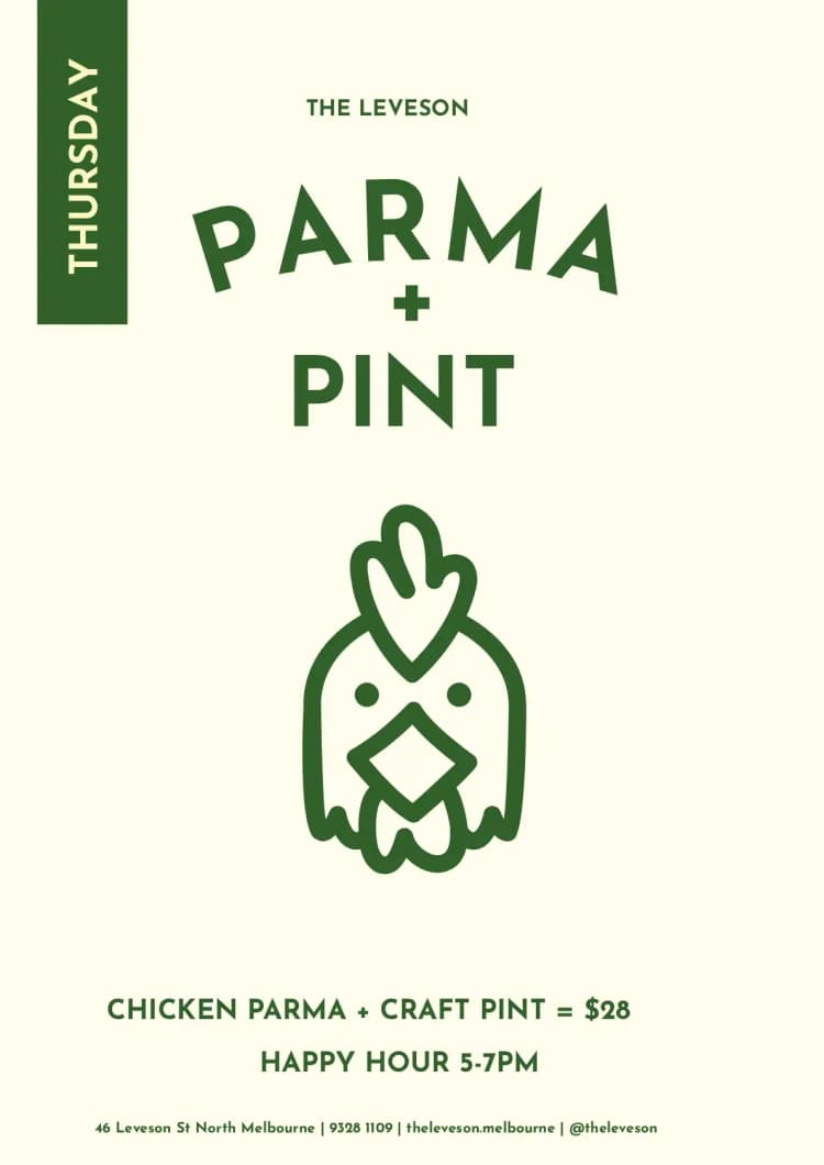 Thursday $28 Parma & Pint | Happy Hour Drinks & Specials