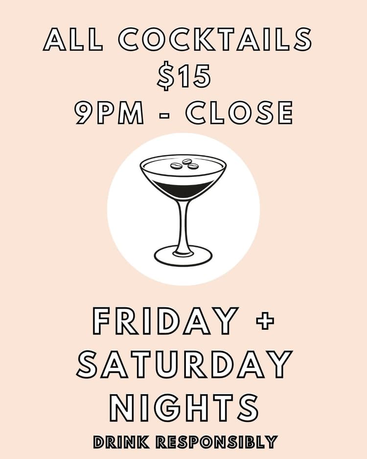 All Cocktails $15 | Happy Hour Drinks & Specials