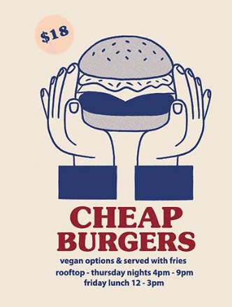 $18 Burgers | Happy Hour Drinks & Specials