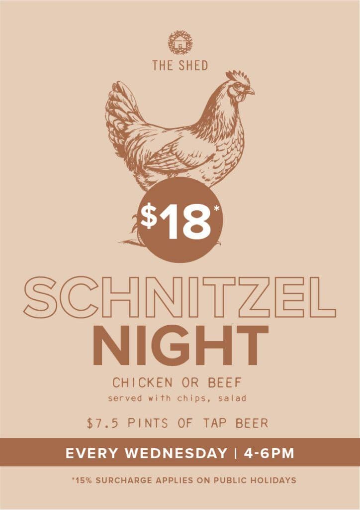 $18 Schnitzels in The Shed | Happy Hour Drinks & Specials