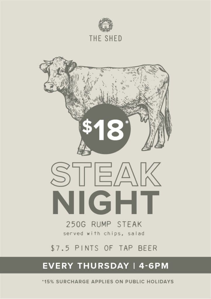 $18 Steaks in The Shed | Happy Hour Drinks & Specials