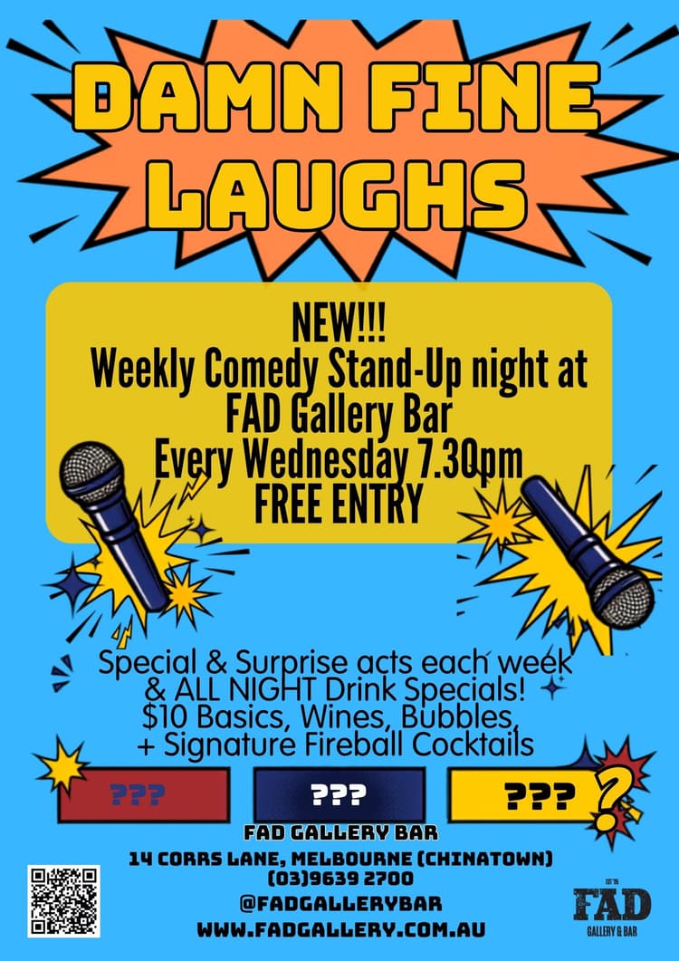 Damn Fine Laughs Every Wednesday at FAD Gallery Bar | Happy Hour Drinks & Specials