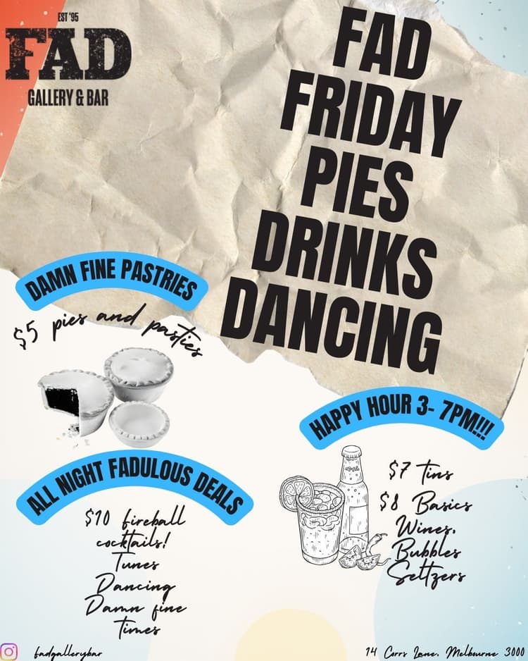 Friday Pies! $5 Pies & Pasties at FAD! | Happy Hour Drinks & Specials
