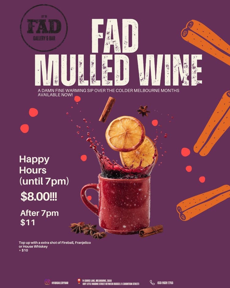 FADulous Mulled Wine $8 til 7pm! | Happy Hour Drinks & Specials