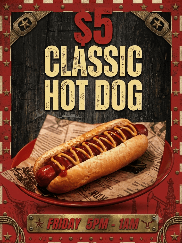 $5 hot dog | Happy Hour Drinks & Specials