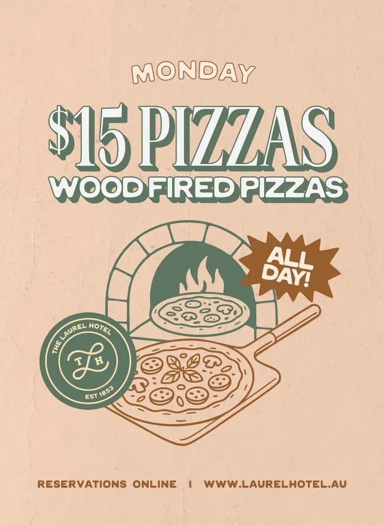 $15 Woodfired Pizza's | Happy Hour Drinks & Specials