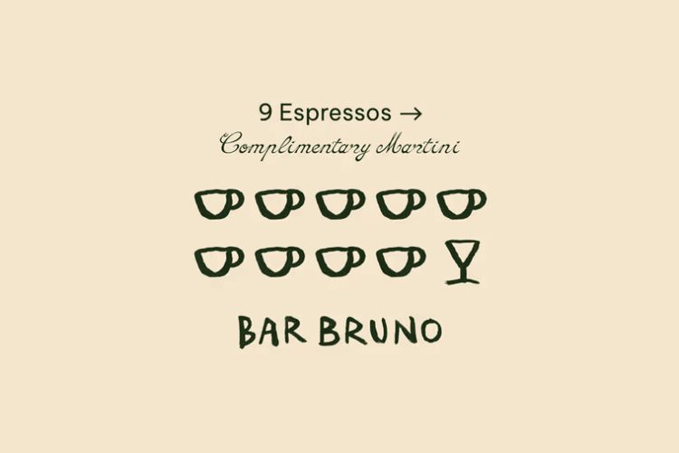 Nine Coffees, One Martini. Meet the Bar Bruno Stamp Card | Happy Hour Drinks & Specials