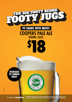 Footy Jugs | Happy Hour Drinks & Specials