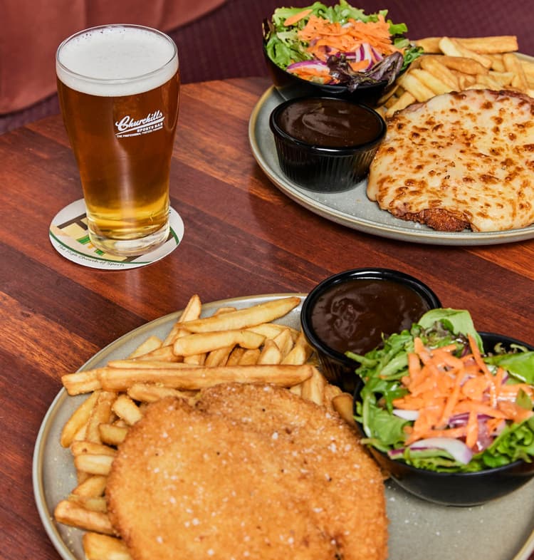 Saturday/Sunday - All Day - Schnitzel Or Loaded Parmi & Chips, Salad & A House Beer $30 | Happy Hour Drinks & Specials