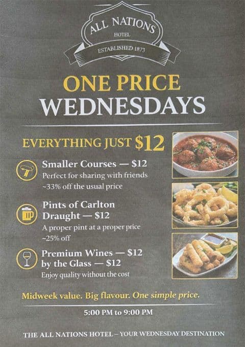One Price Wednesdays | Happy Hour Drinks & Specials