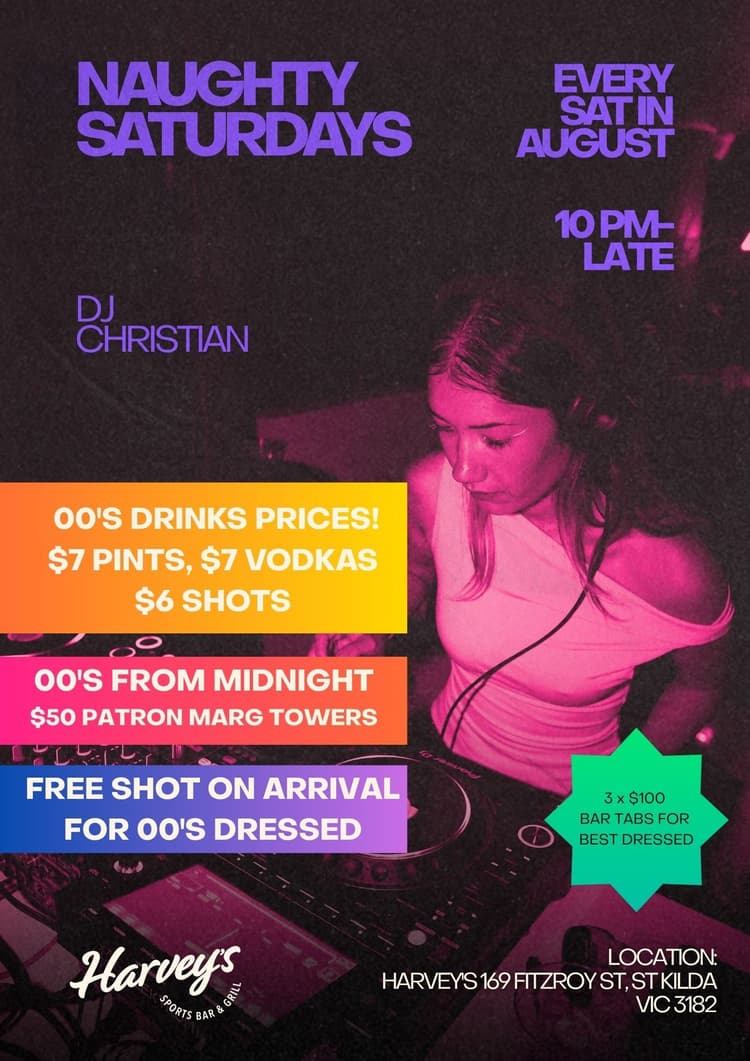 Naughty Saturdays at Harvey’s | Happy Hour Drinks & Specials