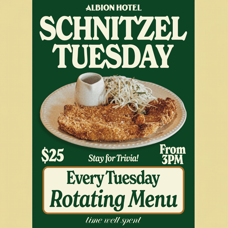 $25 Schnitzel Tuesday | Happy Hour Drinks & Specials