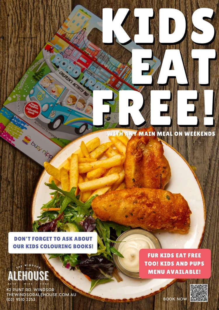 Kids & Pups eat free! | Happy Hour Drinks & Specials