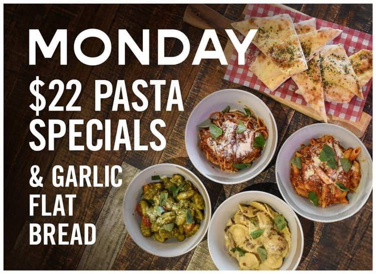 Pasta & Garlic Flat Bread | Happy Hour Drinks & Specials