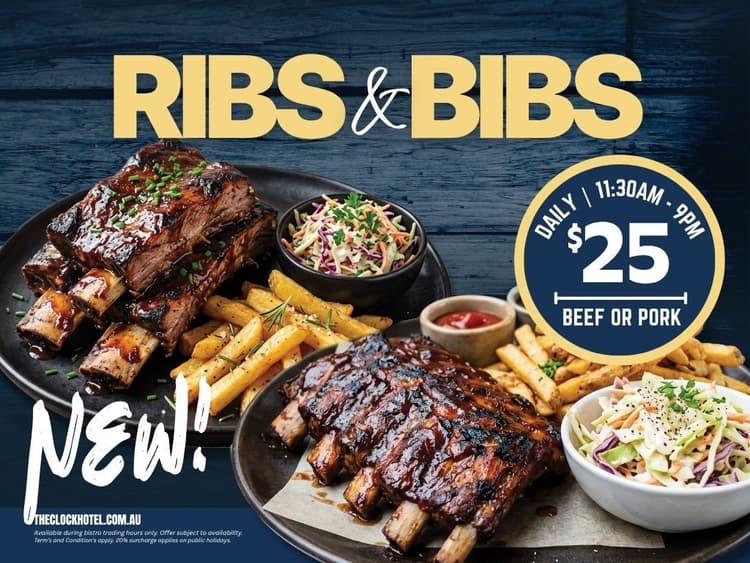 $25 RIBS & BIBS | Happy Hour Drinks & Specials